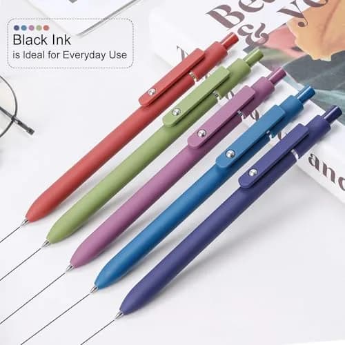 FIOVER Gel Pens 5pcs 0.5mm Fine Point Black Ink | Smooth Writing, Quick Dry, Vintage Style thumbnail 2