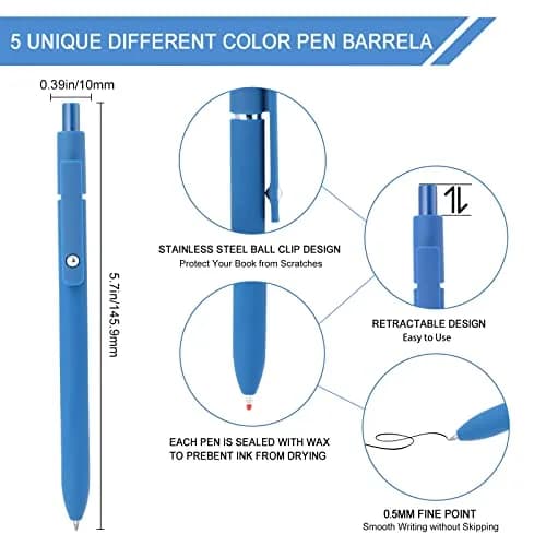 FIOVER Gel Pens 5pcs 0.5mm Fine Point Black Ink | Smooth Writing, Quick Dry, Vintage Style thumbnail 3