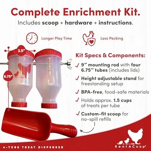 RentACoop Chicken Treat 4 Tube Dispenser | Multi-Treat Enrichment Toy for Chickens thumbnail 2