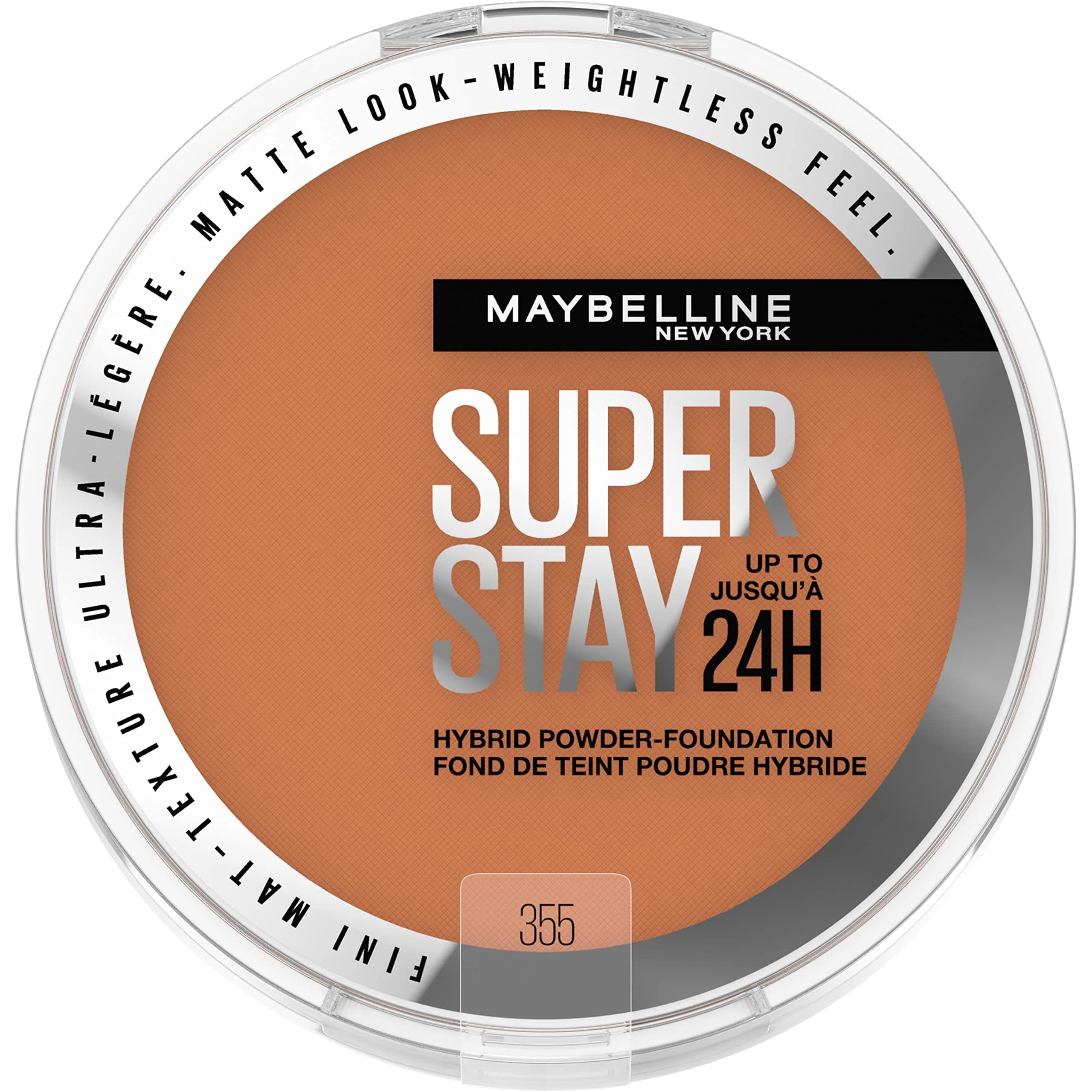 Maybelline Super Stay Hybrid Powder Foundation 0.2 Oz | Up to 24HR Matte Finish, Medium-to-Full Coverage, Water & Sweat Resistant — SUPERSTAY POWDER 355