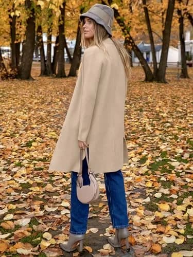 ANRABESS Women's Long Cardigan Sweater Apricot X-Large | V-Neck Knit Warm Trench Coatigan thumbnail 5