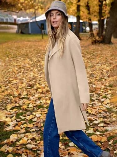 ANRABESS Women's Long Cardigan Sweater Apricot X-Large | V-Neck Knit Warm Trench Coatigan thumbnail 3