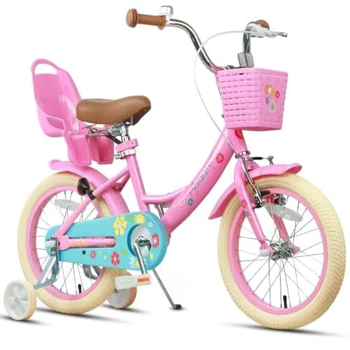 Glerc Maggie Girls Bike, 16 Inch Kids Bike for 4-7 Years Old Children, Princess Style Kids Bicycle with Doll-Seat & Basket & Training Wheels, Pink | Princess Style Kids Bicycle thumbnail 1