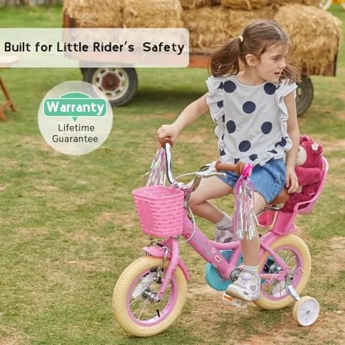 Glerc Maggie Girls Bike, 16 Inch Kids Bike for 4-7 Years Old Children, Princess Style Kids Bicycle with Doll-Seat & Basket & Training Wheels, Pink | Princess Style Kids Bicycle thumbnail 5