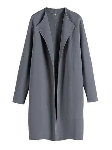 ANRABESS Women's Long Cardigan Sweater Dark Grey Small | V-Neck Knit Warm Trench Coatigan thumbnail 1