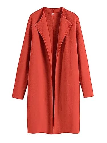 ANRABESS Women's Long Cardigan Sweater V-Neck Acrylic Blend Orange Small | Cozy & Versatile Fall Fashion thumbnail 1