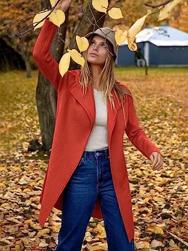 ANRABESS Women's Long Cardigan Sweater V-Neck Acrylic Blend Orange Small | Cozy & Versatile Fall Fashion thumbnail 4