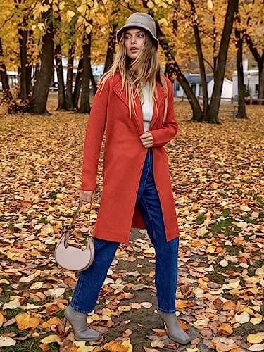 ANRABESS Women's Long Cardigan Sweater V-Neck Acrylic Blend Orange Small | Cozy & Versatile Fall Fashion thumbnail 5