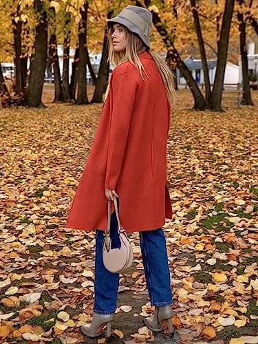ANRABESS Women's Long Cardigan Sweater V-Neck Acrylic Blend Orange Small | Cozy & Versatile Fall Fashion thumbnail 6