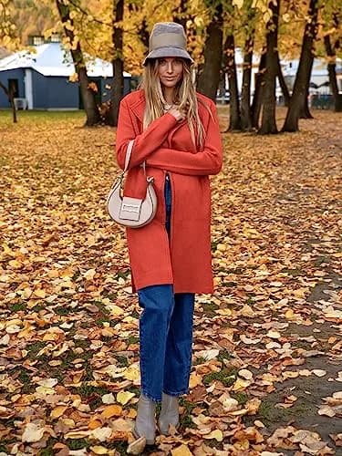 ANRABESS Women's Long Cardigan Sweater V-Neck Acrylic Blend Orange Small | Cozy & Versatile Fall Fashion thumbnail 8