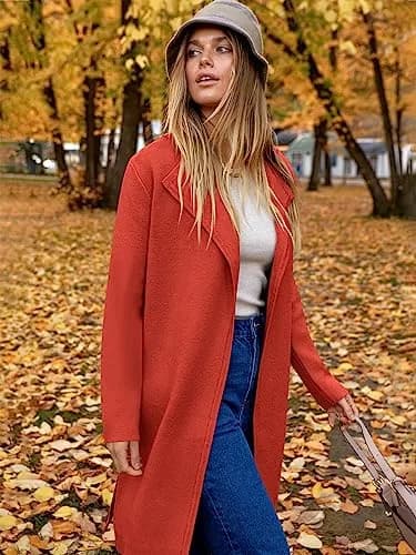 ANRABESS Women's Long Cardigan Sweater V-Neck Acrylic Blend Orange Small | Cozy & Versatile Fall Fashion thumbnail 2