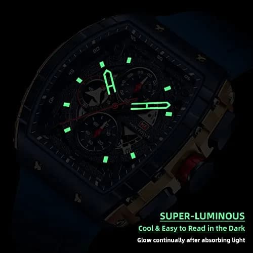 MF MINI FOCUS Men's Tonneau Chronograph Watch | 48mm Alloy Steel Case, 30M Water Resistant, Luminous Dial thumbnail 4
