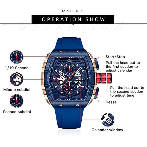 MF MINI FOCUS Men's Tonneau Chronograph Watch | 48mm Alloy Steel Case, 30M Water Resistant, Luminous Dial thumbnail 5