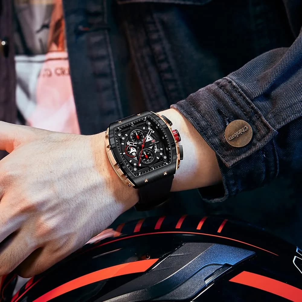 MF MINI FOCUS Men's Black & Golden Tonneau Chronograph Watch | 48mm Alloy Steel, Luminous Dial - view 3