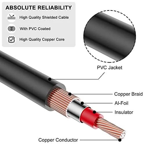 J&D Dual 1/4 inch TS to Dual RCA Stereo Audio Interconnect Cable, Gold Plated 1.83 m (6 Feet) | Connects Audio Devices thumbnail 6