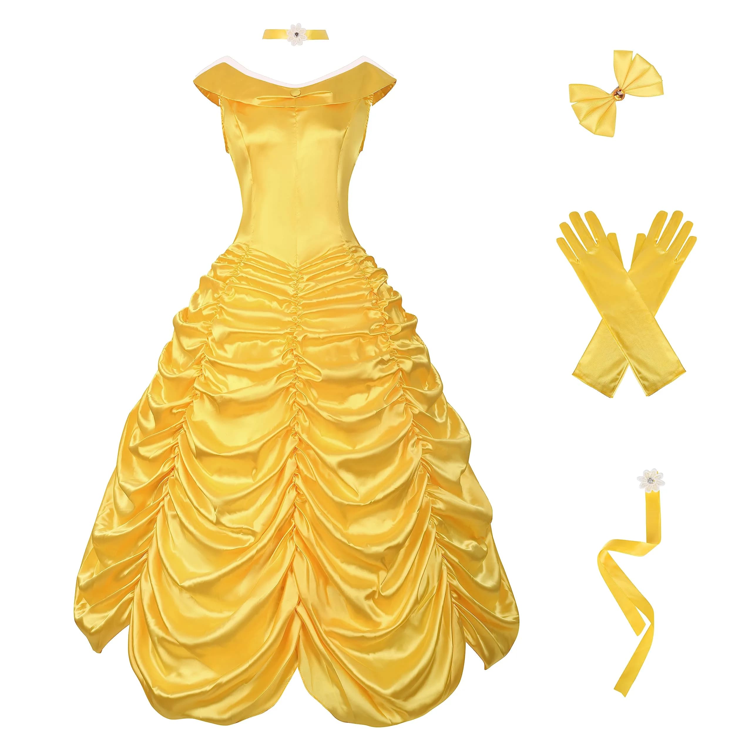 Drofe Women Yellow Princess Off Shoulder Gown Costume Set with Gloves & Accessories XL | Imported from USA
