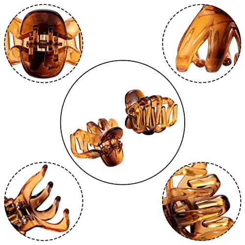 YOHAMA Small Octopus Claw Clips 4cm (1.57 inch) | Pack of 10 Brown Glossy Finish thumbnail 3