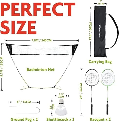 E-Jet Badminton Net Rackets Shuttlecocks Combo Set - Portable 1.55m (5.1Ft) x 2.4m (7.8Ft) | Instant Setup Backyard Fun thumbnail 6