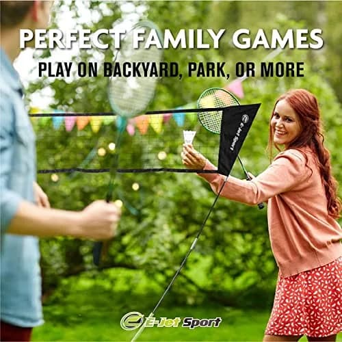 E-Jet Badminton Net Rackets Shuttlecocks Combo Set - Portable 1.55m (5.1Ft) x 2.4m (7.8Ft) | Instant Setup Backyard Fun thumbnail 7