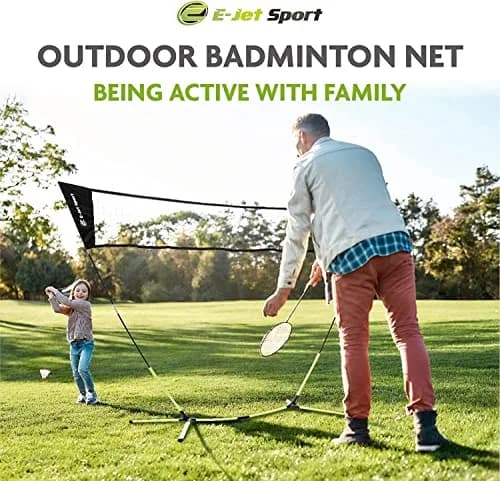 E-Jet Badminton Net Rackets Shuttlecocks Combo Set - Portable 1.55m (5.1Ft) x 2.4m (7.8Ft) | Instant Setup Backyard Fun thumbnail 2