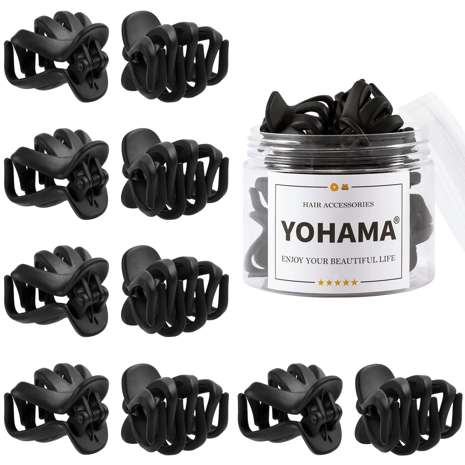 YOHAMA Black 10pcs Hair Clips 4cm (1.57 inch) | Strong Grip Octopus Claw Clips for Thin to Thick Hair