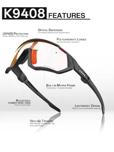 KAPVOE Photochromic Cycling Glasses - Striking Red Frame | Adapts to UV Light thumbnail 4