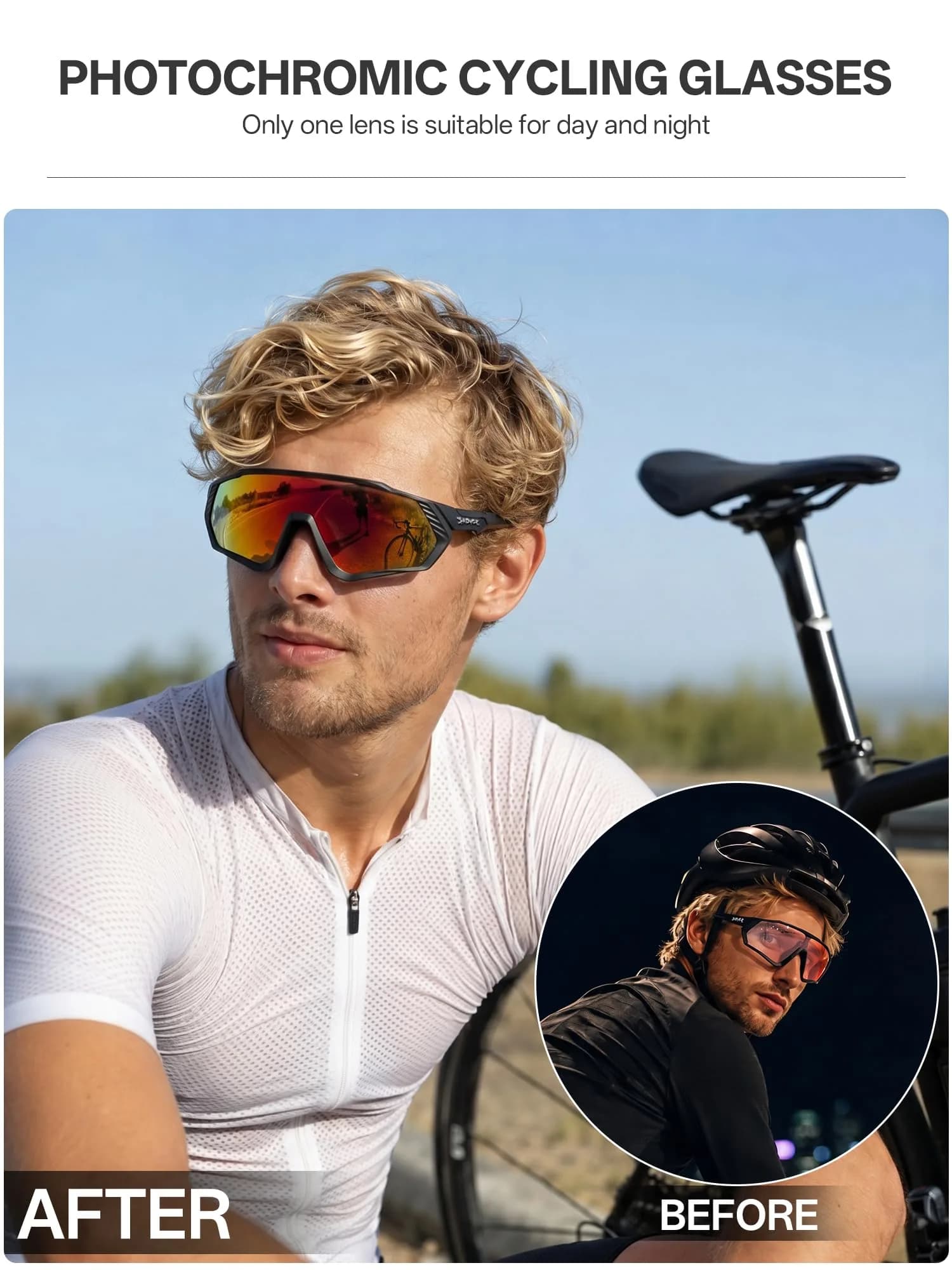 KAPVOE Photochromic Cycling Glasses - Striking Red Frame | Adapts to UV Light - view 2