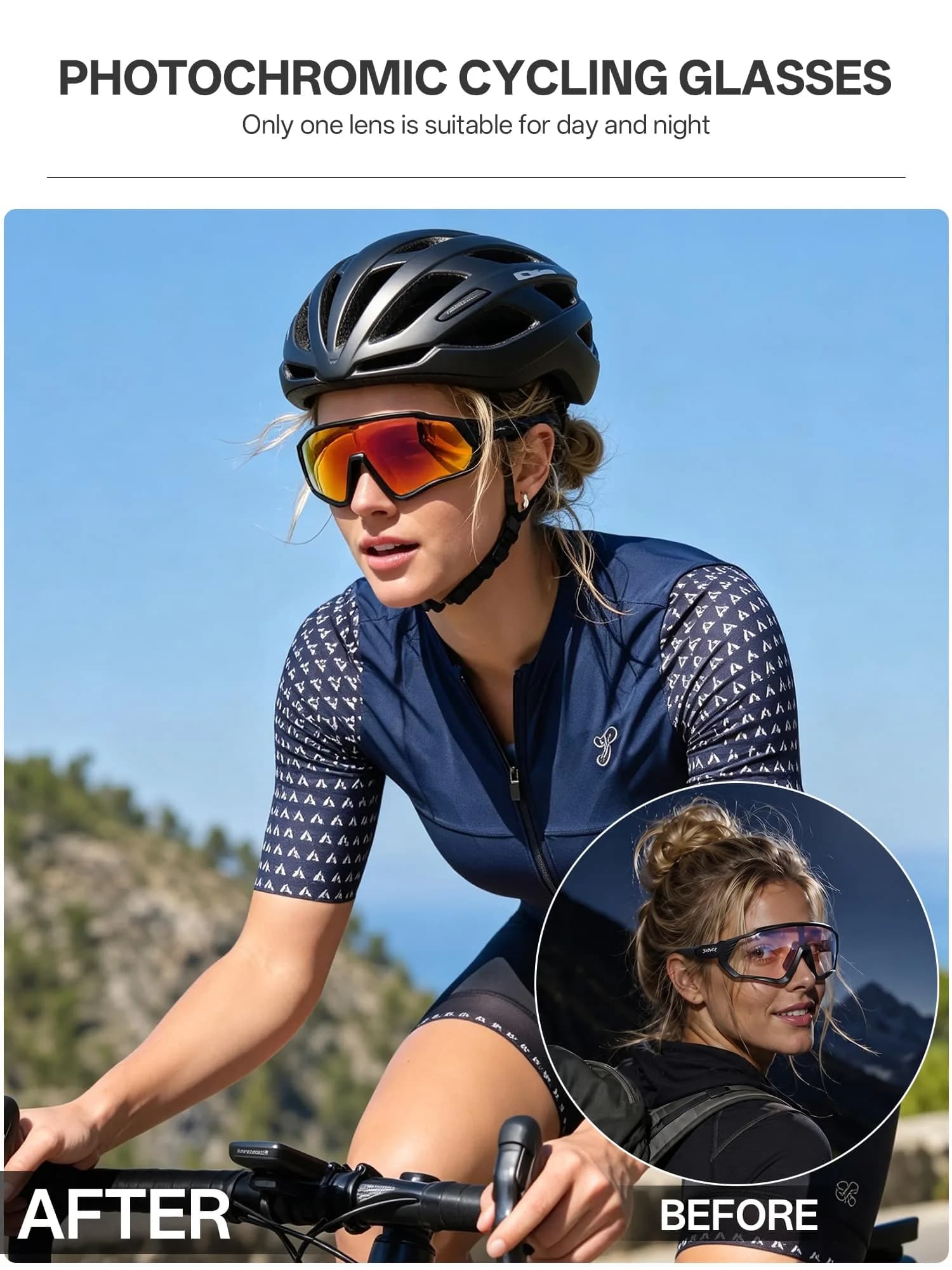 KAPVOE Photochromic Cycling Glasses - Striking Red Frame | Adapts to UV Light - view 3
