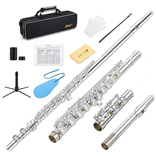 Eastar EFL-1S 16-Key Closed Hole C Flute Kit | Silver Plated Beginner Transverse Flute with Case & Cleaning Tools thumbnail 1