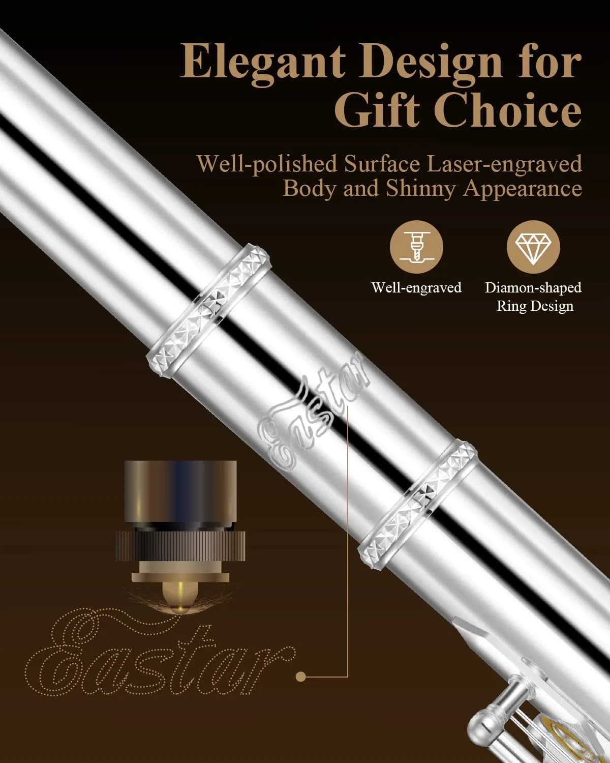 Eastar EFL-1S 16-Key Closed Hole C Flute Kit | Silver Plated Beginner Transverse Flute with Case & Cleaning Tools - view 6