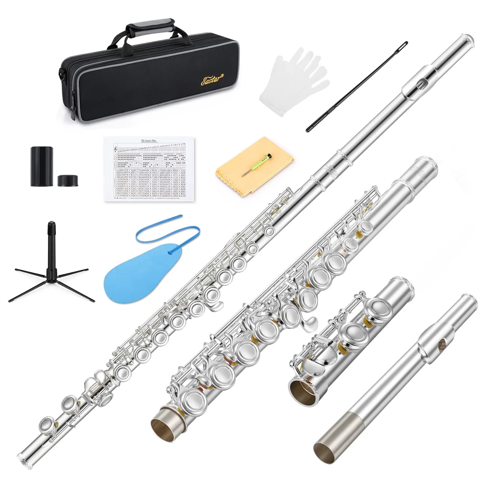 Eastar Advanced Silver Plated C Flute with 16 Keys and Offset G for Beginners - main product image