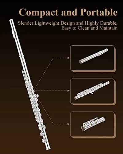 Eastar EFL-1S 16-Key Closed Hole C Flute Kit | Silver Plated Beginner Transverse Flute with Case & Cleaning Tools thumbnail 7