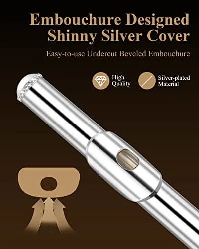Eastar EFL-1S 16-Key Closed Hole C Flute Kit | Silver Plated Beginner Transverse Flute with Case & Cleaning Tools thumbnail 2