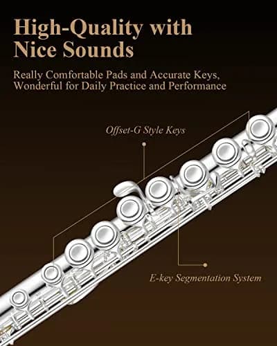 Eastar EFL-1S 16-Key Closed Hole C Flute Kit | Silver Plated Beginner Transverse Flute with Case & Cleaning Tools thumbnail 3