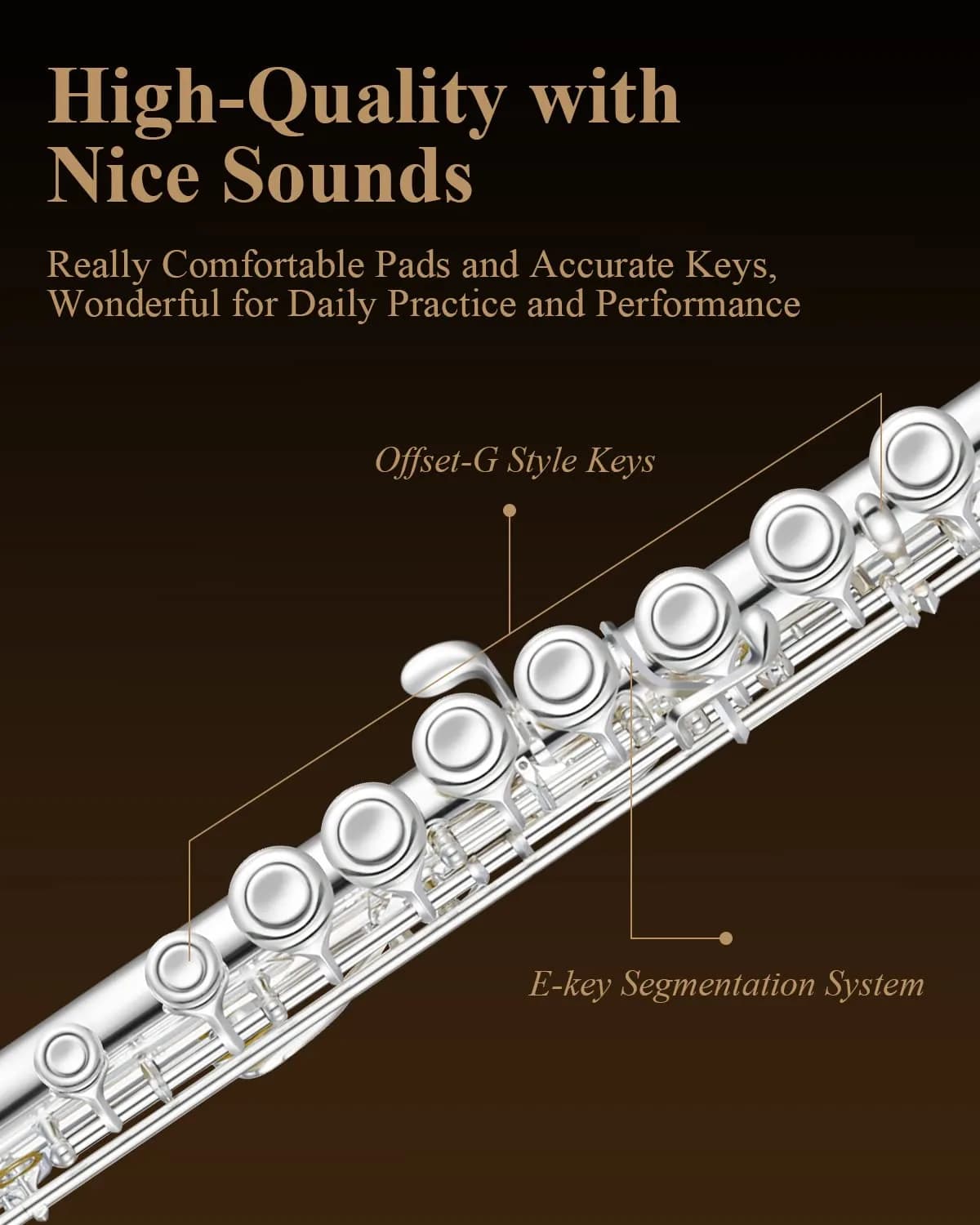 Eastar Advanced Silver Plated C Flute with 16 Keys and Offset G for Beginners - view 3