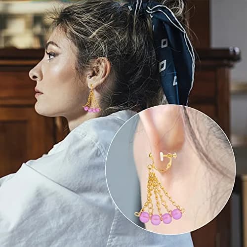 SUNNYCLUE Brass Clip-on Earring Findings Set - 12Pcs Golden Color Converter Posts & Dangles with Comfort Pads | Jewelry Making Supplies thumbnail 6