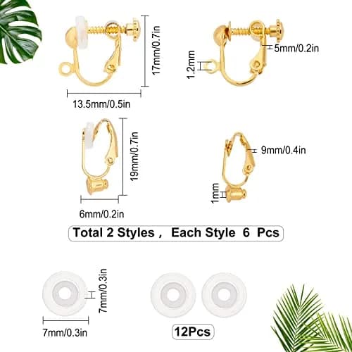SUNNYCLUE Brass Clip-on Earring Findings Set - 12Pcs Golden Color Converter Posts & Dangles with Comfort Pads | Jewelry Making Supplies thumbnail 2