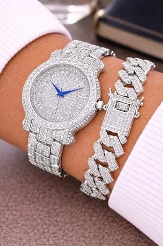 Charles Raymond Bling-ed Out Hip Hop Mens Watch 8.5 inch Silver | Iced Out Dial & Diamond Look thumbnail 6