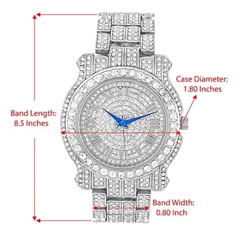 Charles Raymond Bling-ed Out Hip Hop Mens Watch 8.5 inch Silver | Iced Out Dial & Diamond Look thumbnail 2