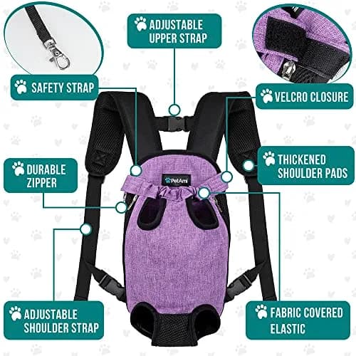 PetAmi Dog Carrier Backpack, Adjustable Ventilated Pet Sling for Small Medium Dogs & Cats, Large, 12-16 lbs, Purple | Lightweight & Expandable thumbnail 4