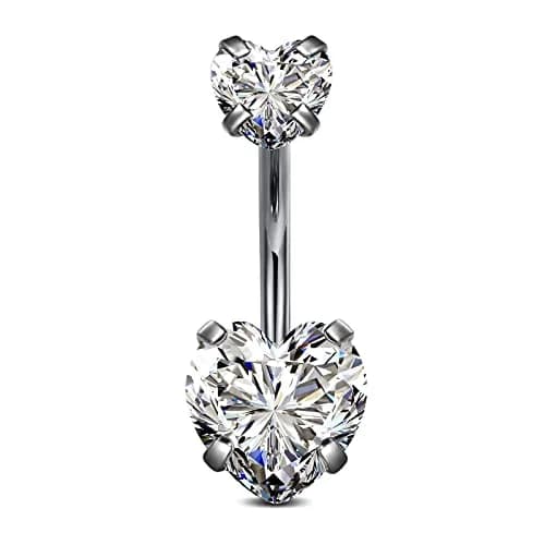 CIZME Titanium Belly Button Ring, Heart Diamond Navel Ring, 14G, 10mm | Hypoallergenic, Heart CZ, 10mm Bar thumbnail 1