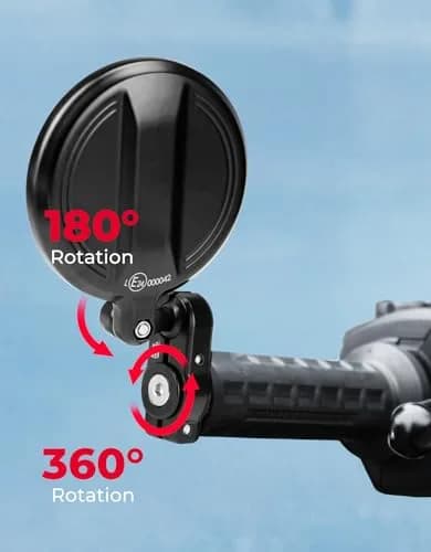 KEMIMOTO Motorcycle Handlebar Mirror, 360° Rotatable, Black | Wide Field of View & Durable Aluminum thumbnail 5