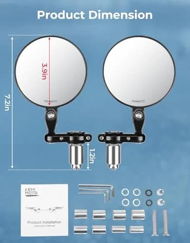 KEMIMOTO Motorcycle Handlebar Mirror, 360° Rotatable, Black | Wide Field of View & Durable Aluminum thumbnail 7