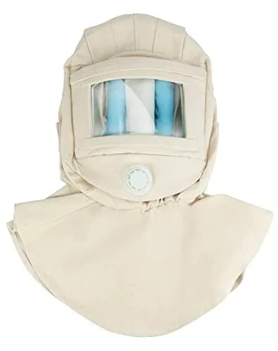 QWORK Sand Blasting Hood Cap with Clear Vision Face Shield and Neck Protector, White | Heavy Duty Canvas & Plastic thumbnail 1