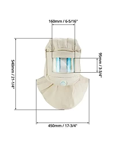 QWORK Sand Blasting Hood Cap with Clear Vision Face Shield and Neck Protector, White | Heavy Duty Canvas & Plastic thumbnail 6