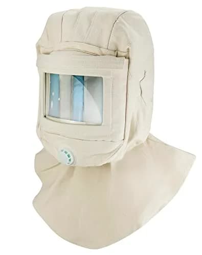 QWORK Sand Blasting Hood Cap with Clear Vision Face Shield and Neck Protector, White | Heavy Duty Canvas & Plastic thumbnail 3