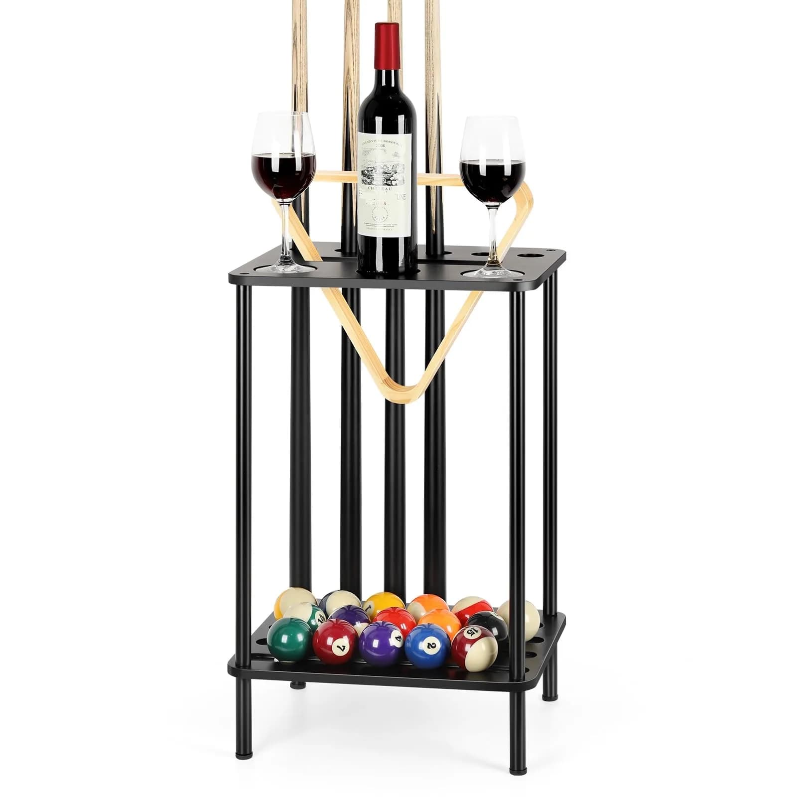 smusei Pool Cue Rack Floor Stand Holds 6 Cues | Modern Black Billiard Table Accessory