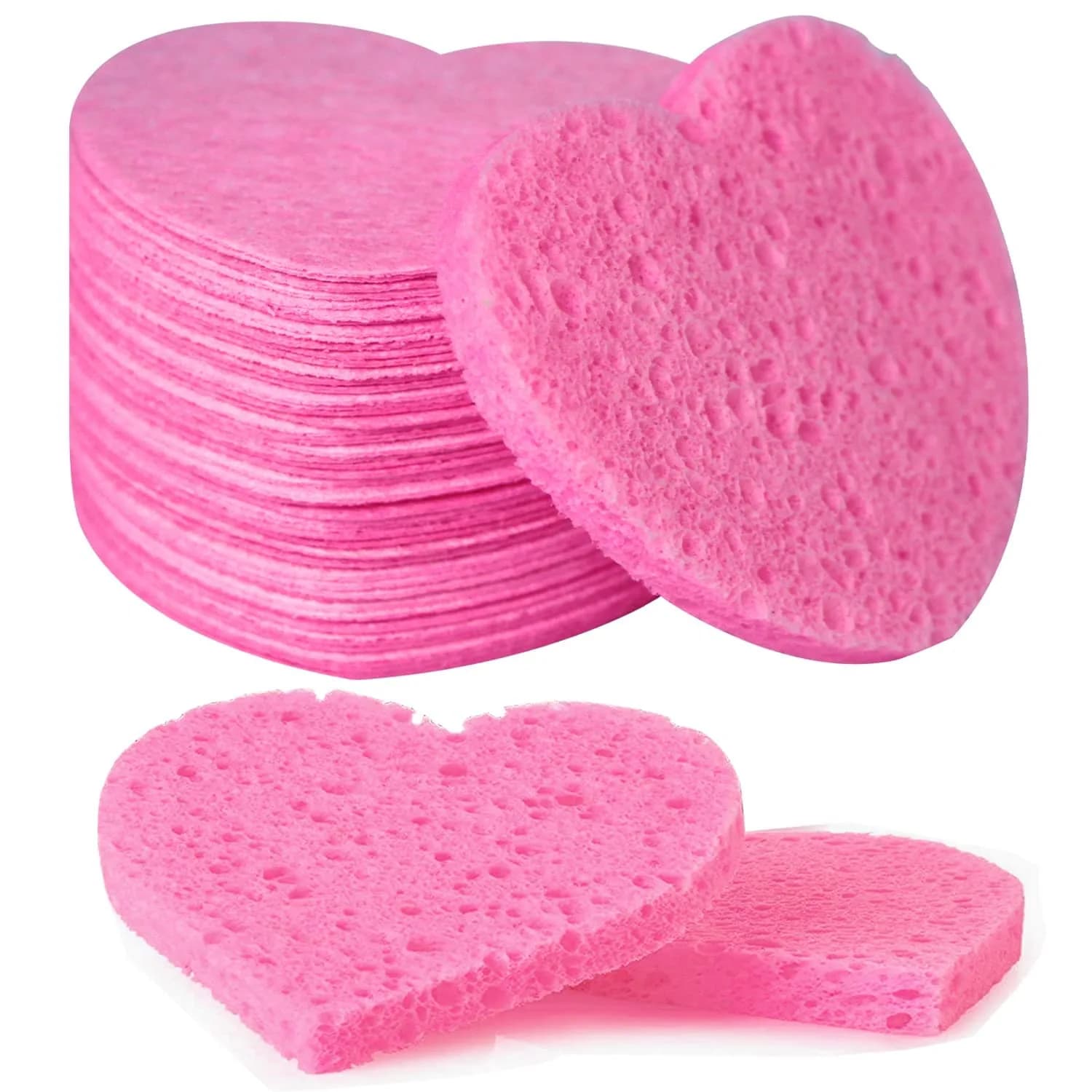 Spunspon Compressed Facial Sponges Pink Heart Shape 50 Count (1 Pack) | Gentle Daily Face Wash & Makeup Removal - main product image