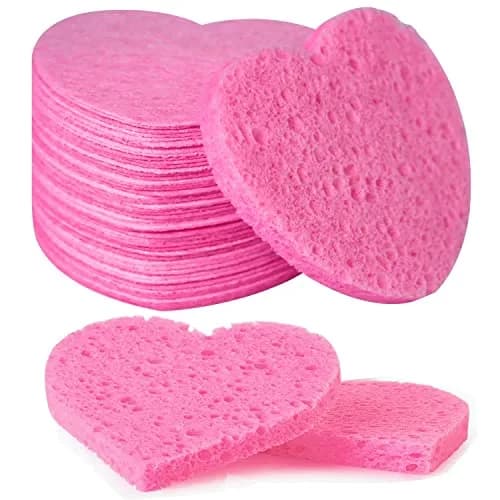 Spunspon Compressed Facial Sponges Pink Heart Shape 50 Count (1 Pack) | Gentle Daily Face Wash & Makeup Removal thumbnail 1