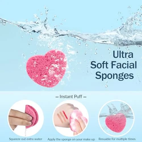 Spunspon Compressed Facial Sponges Pink Heart Shape 50 Count (1 Pack) | Gentle Daily Face Wash & Makeup Removal thumbnail 5